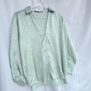 Zara silk mint colour with white flowers print shirt